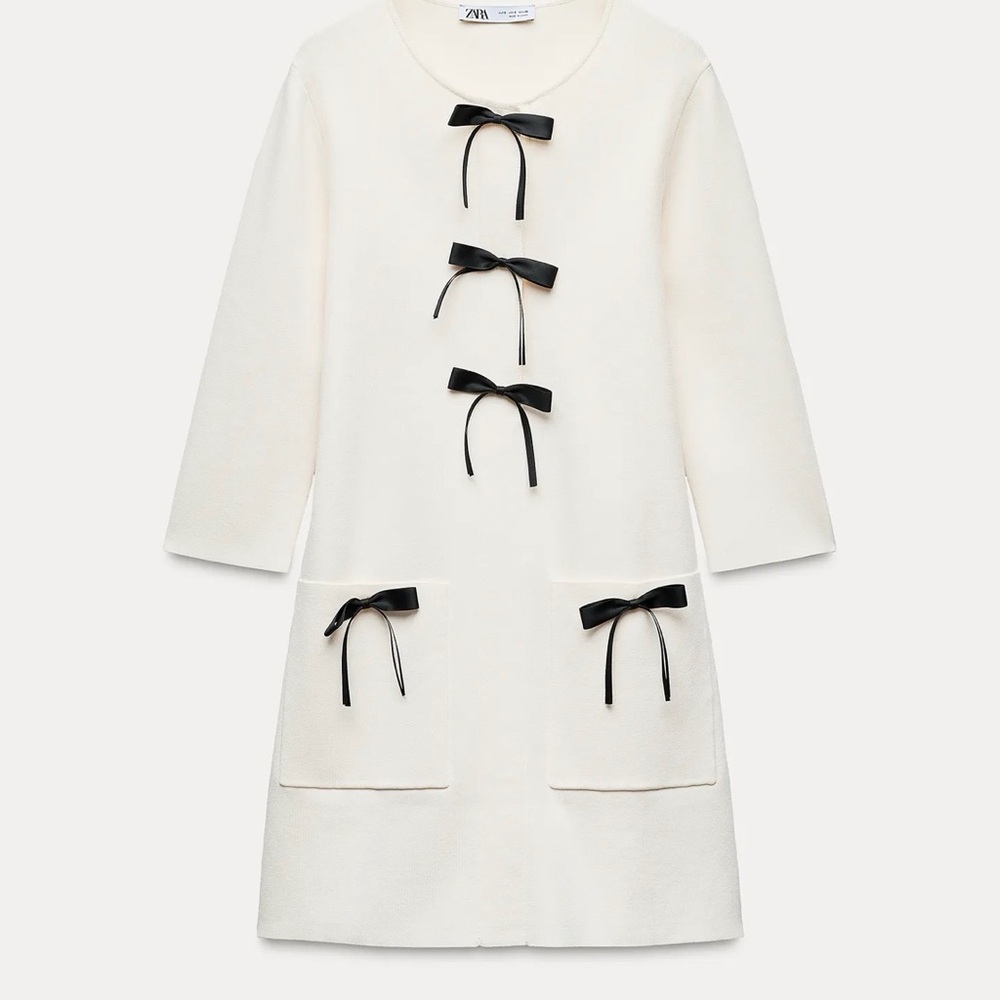 Zara Cream Mini Dress with Black Ribbon Bows